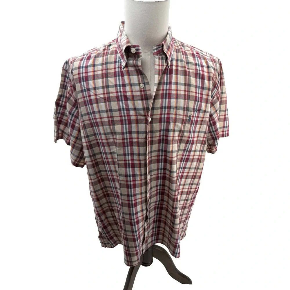 Polo Ralph Lauren Greggor Mens Short Sleeve Plaid Button Down Shirt Large